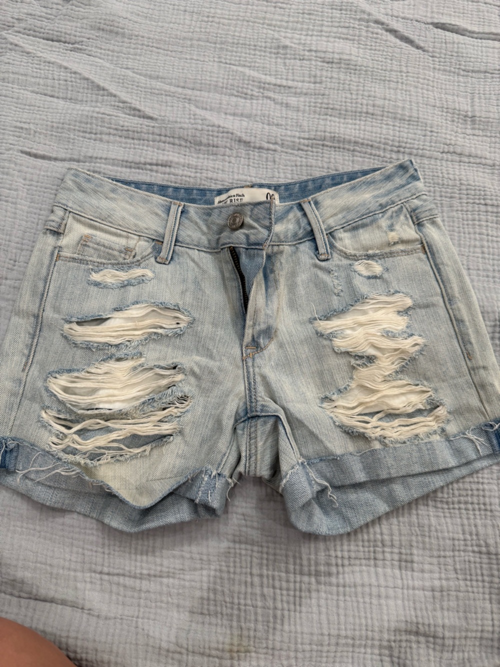 Abercrombie & Fitch Light Blue Distressed Denim Shorts